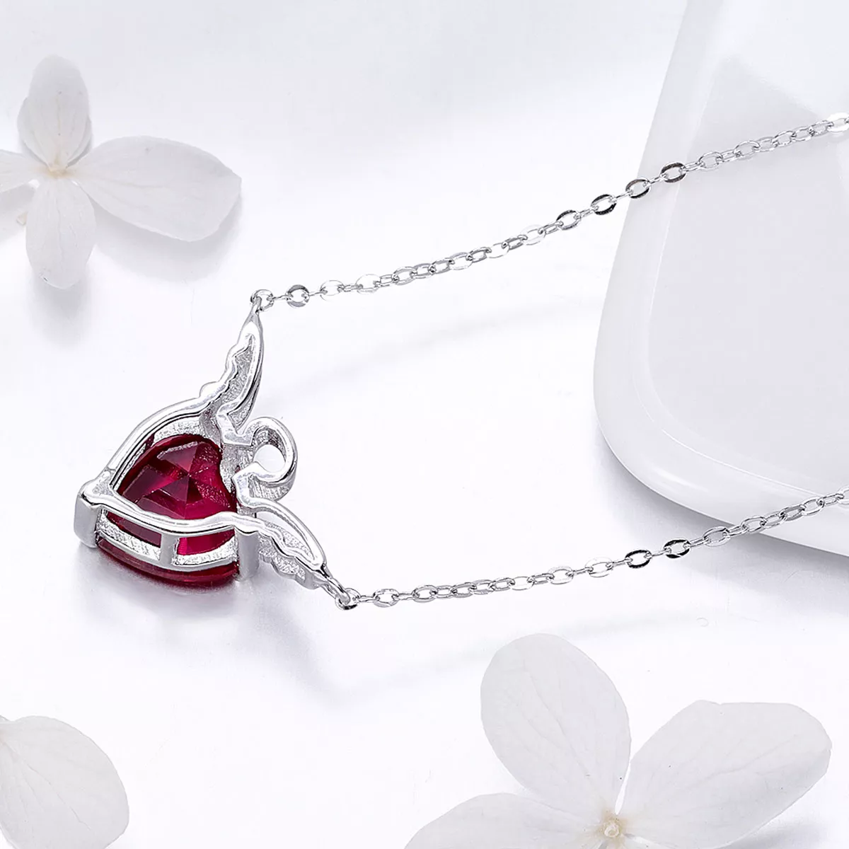 Colar Coração de Anjo Vermelho estilo Pandora - SCN285