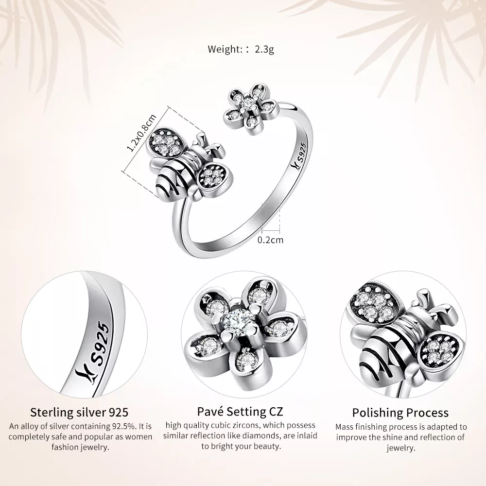 Anel Abelha e flor life Pandora - SCR086